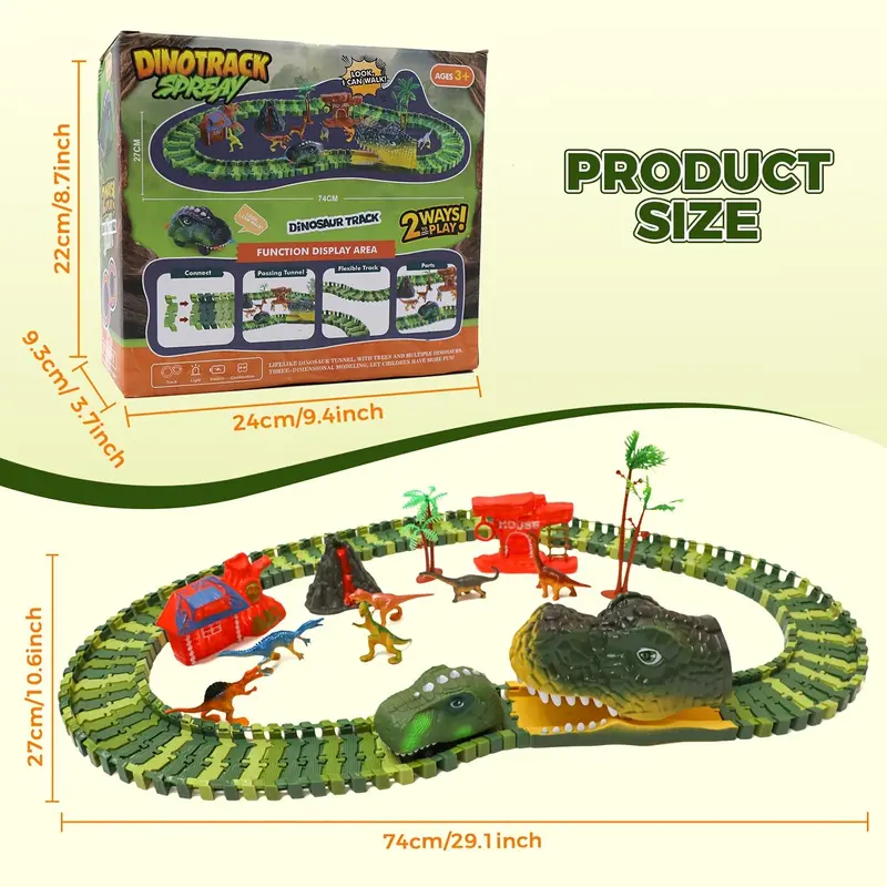 Dinosaur Race Track Toy Set, 1 Box Flexible Train Track Race Car Track Toy with Dinosaur Character, Birthday Gift for Boys & Girls 2