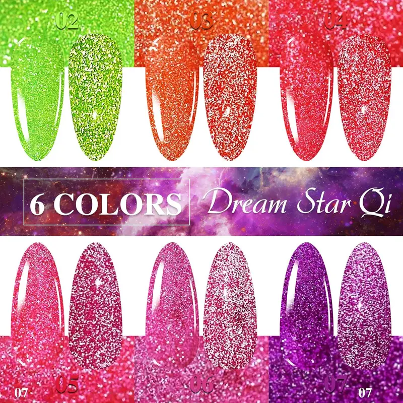Glitter Gel Nail Polish Set, 6 Counts/set Quick Dry Nail Polish, DIY Nail Art Salon Home Gift for Women Girls 5