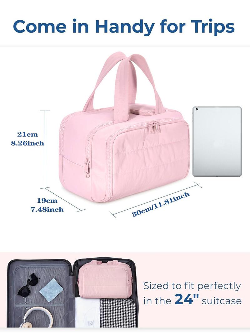Product Introduction of Solid Color Makeup Bag, Lightweight Large Capacity Handbag, Portable Travel Bag for Women & Girls, Suitable for Travel and Daily Use 1