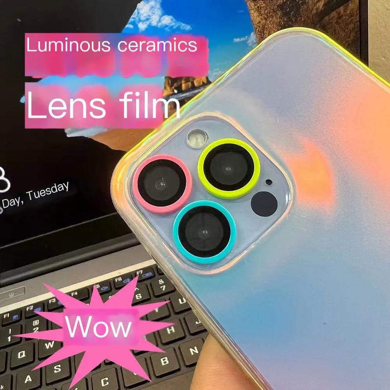 Miếng dán bảo vệ camera gốm phát sáng cho iPhone 11 13 12 14 15 16 Pro Max 14 Plus 12 13 Mini Vòng kính cường lực phát sáng