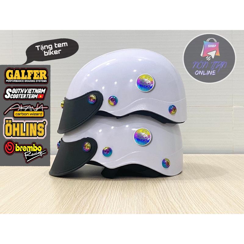 [TẶNG TEM BIKER] Nón Bảo Hiểm Trơn - Sơn Nhiều Màu - Phủ Nano - Gắn 7 Ốc Titan Gr5 + Mèo Thần Tài May Mắn