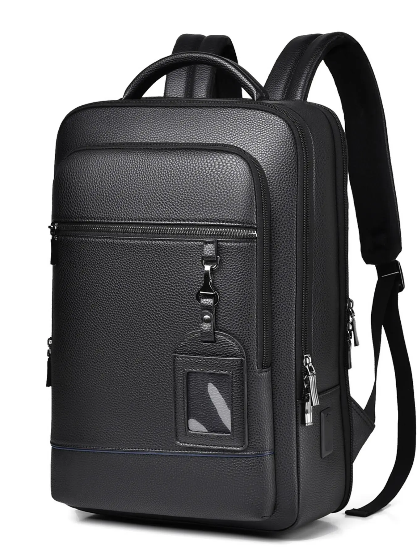 Business Backpack with Usb Charging Port, Large Capacity Three-layer Zipper Backpack, Pu Material Backpack for Men Travel Backpacks