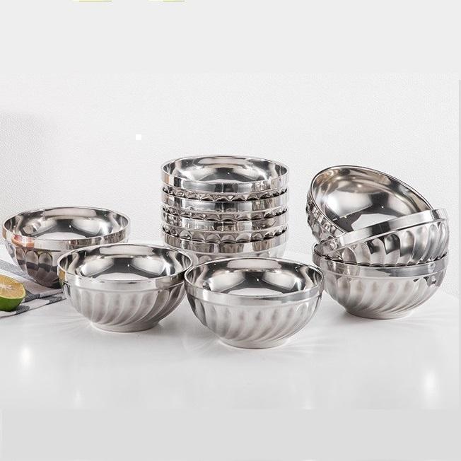 {Giá Sốc}Bộ 10 Bát ăn cơm (11.5cm) INOX 2 lớp cách nhiệt chống nóng mẫu xoắn đầy đủ kích