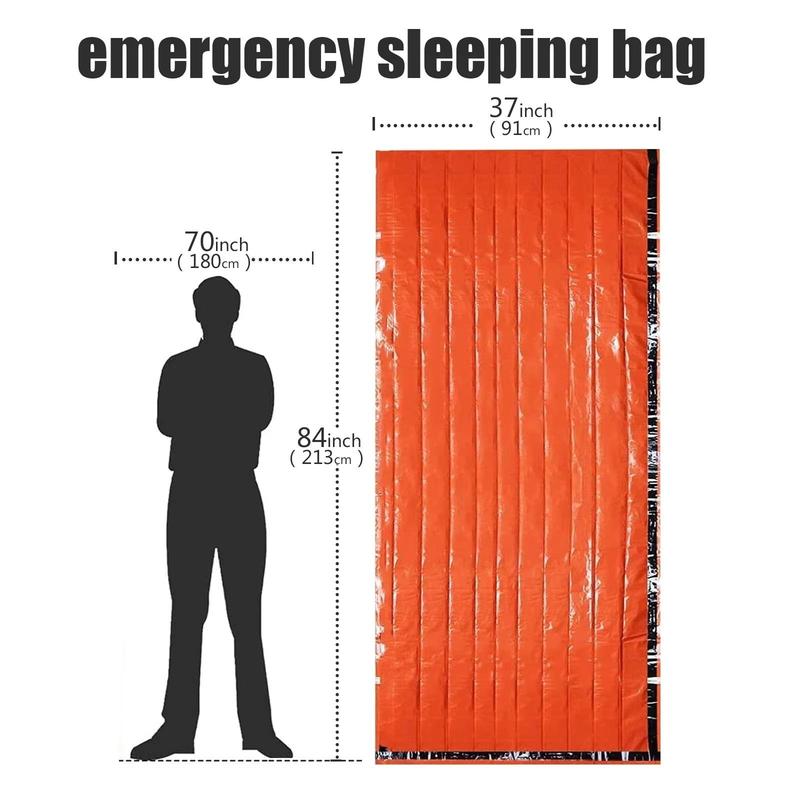 Orange Sleeping Bag with Whistle, 2 Counts Waterproof Windproof Winter Hiking Camping Tactical Blanket, Outdoor Emergency Sleeping Bag 1