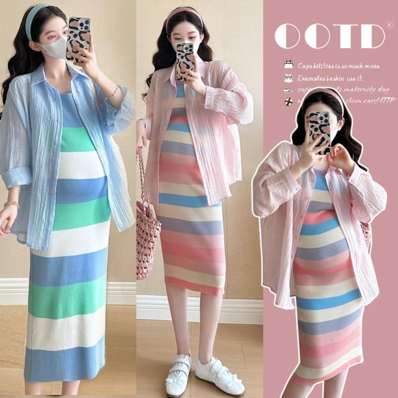 Young Mom | Set đầm body cho bà bầu bigsize quyến rũ SET195 gồm váy chất len tăm dày dặn + áo khoác dành cho bầu, trẻ trung Đầm Bầu Voi Thai sản Thai kỳ Thoải mái Thoáng khí Polo Sandal Váy Bầu