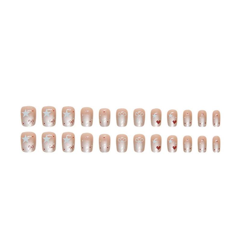 Product Introduction of 24Pcs Fake Nails Set Light Luxury Flashing False Nails French Wearable Nails Removable False Nails 33