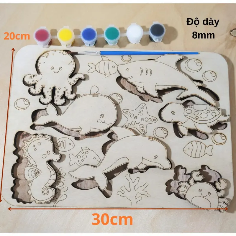Bộ Xếp Hình Tô Màu Động Vật Cao cấp kích thước 300x200x8mm kèm cọ vẽ và màu sơn. 1