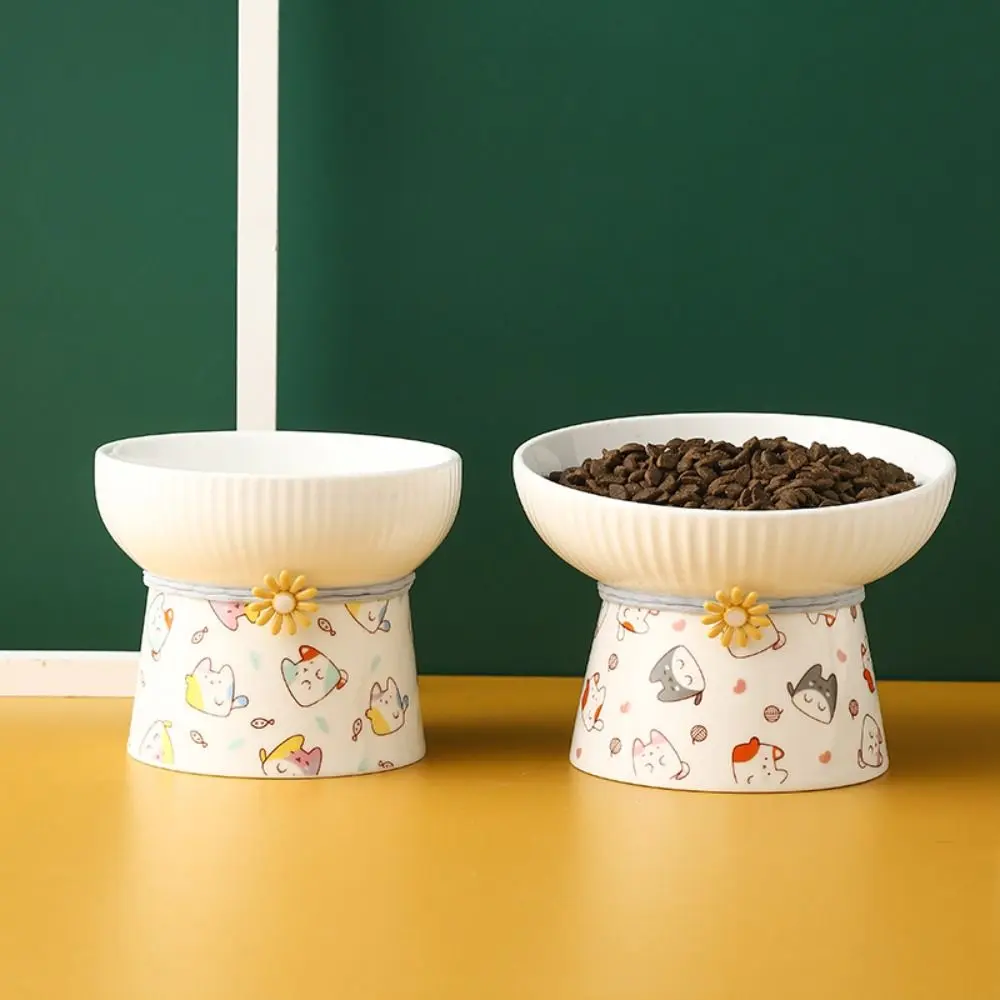Food Dispenser Ceramic Cat Bowl Cute Creative Pet High Foot Bowl Multi-use Non-slip Pet Drinking Feeder Kitten Puppy