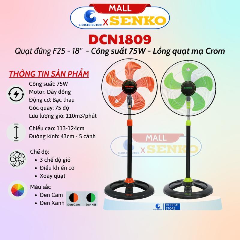 Quạt Đứng Công Nghiệp Senko DCN1809 - Lồng Quạt Mạ Crom - Công suất 75W - Hàng Chính Hãng - Bảo Hành 24 Tháng