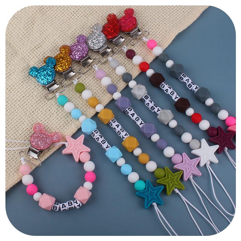 Personalized Ustomizable Baby Name【4-6 Letters Free】Pacifier Clips Chain Chew Silicone Soother Chains Baby Teething Pendant Gifts 7