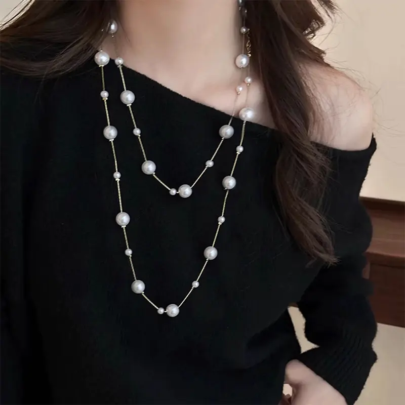 Vòng Cổ Áo Len Mô Phỏng, Hai Lớp, Thanh Lịch, Dành Cho Nữ, Vòng Cổ Nữ, Vòng Cổ Dây Chuyền Dài 2