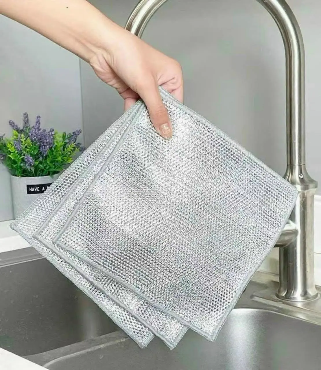 Combo 10 miếng lưới rửa bát bằng thép chống dính kích thước 20x20cm Cotton Chống xước