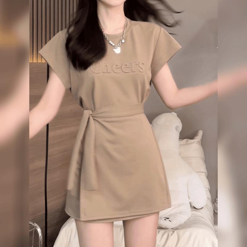 Váy ngắn Tay Phong Cách Hàn Quốc, Thiết Kế Đẹp, In Chữ Ba Chiều Buộc Dây Váy Ngắn Phổ Biến Thời Trang Mùa Hè 2024 Cho Nữ 3
