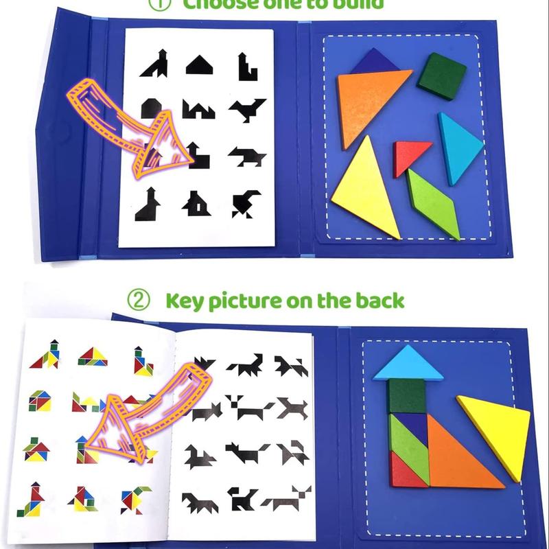 Tangram Puzzle Book, Random Color Tangram Puzzle Toy, Early Education Learning Challenge Toy, Gift for Boys & Girls 2