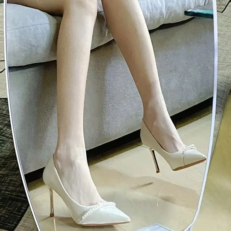 Giày Cưới, Dành Cho Người Lớn, Thiết Kế Siêu Đẹp, Gót Trắng Và Mịn, Chất Liệu Satin Cao Cấp Và Ngọc Trai, Mũi Nhọn, Thích Hợp Cho Đám Cưới Và Váy Phù Dâu, Giày Cao gót, Năm 2024 Shoes 4