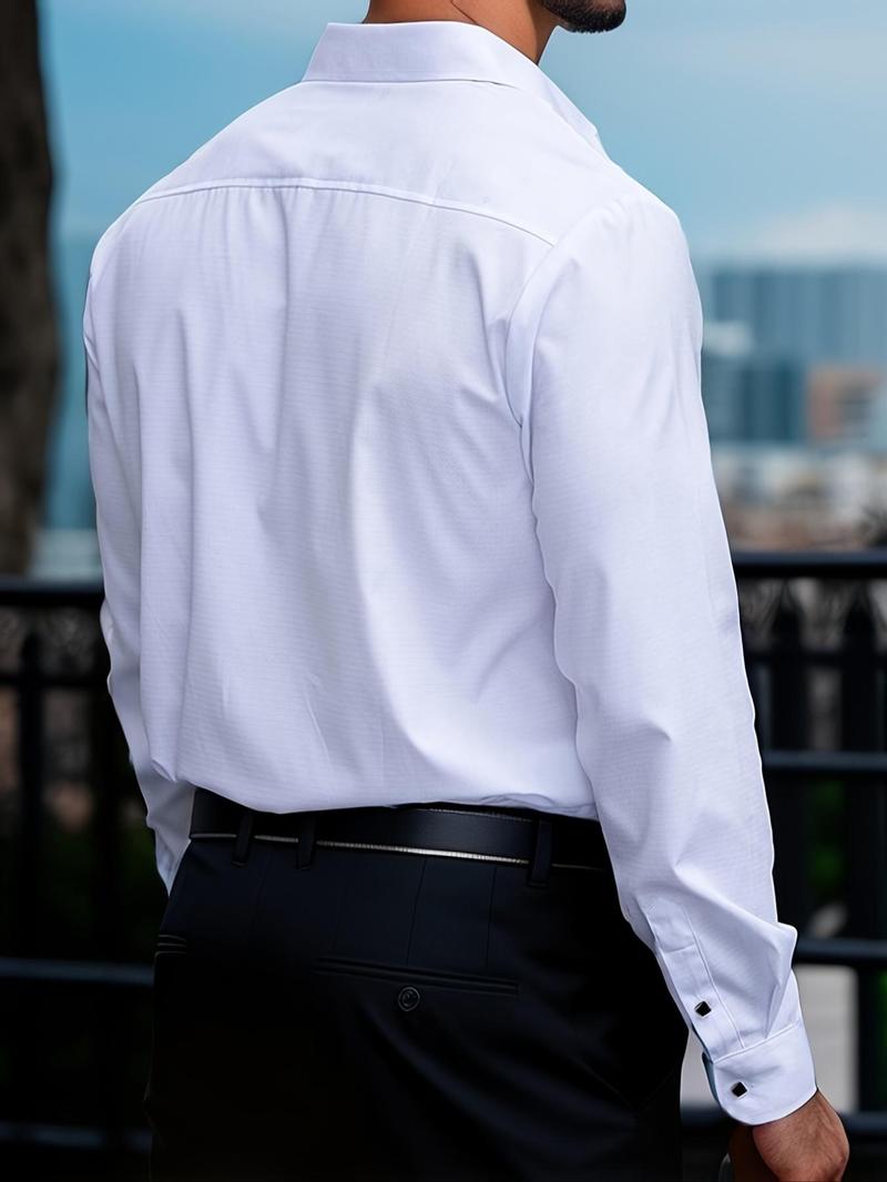 Product Introduction of Men's Solid Long Sleeve Collared Shirt, Regular Fit Casual Button Front Top for Work Office Business, Men's Clothes for All Seasons 2