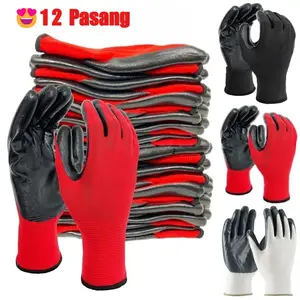 [12 Pasang] SARUNG TANGAN  NYLON LATEX  ANTI SLIP KACA ANTI GORES SAFETY HAND GLOVES
