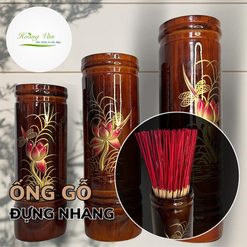 Ống đựng nhang bằng gỗ họa tiết Hoa Sen - Gỗ Tràm Bền Đẹp
