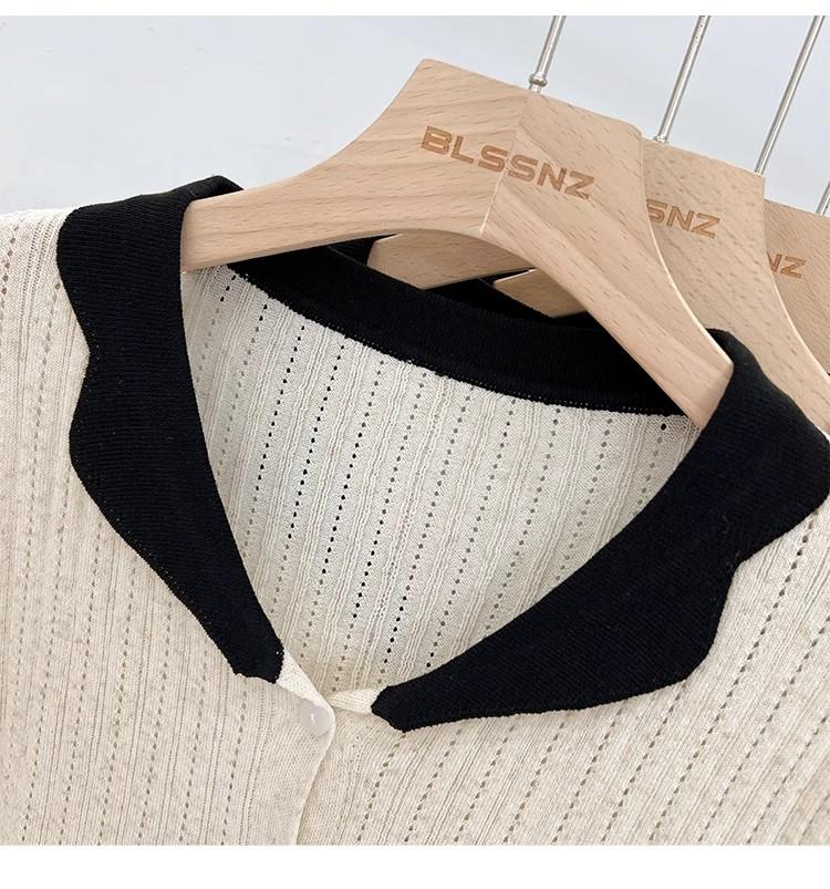 Product Introduction of Áo Cardigan Dệt Kim, ngắn Tay, Chất Liệu Lụa Ngầu Dành Cho Nữ, Mỏng Và Mùa Hè, Màu Sắc Tương Phản, Thiết Kế Độc Đáo Với Thiết Kế Áo Polo Rỗng Áo Cánh Nữ Hàng Đầu 15