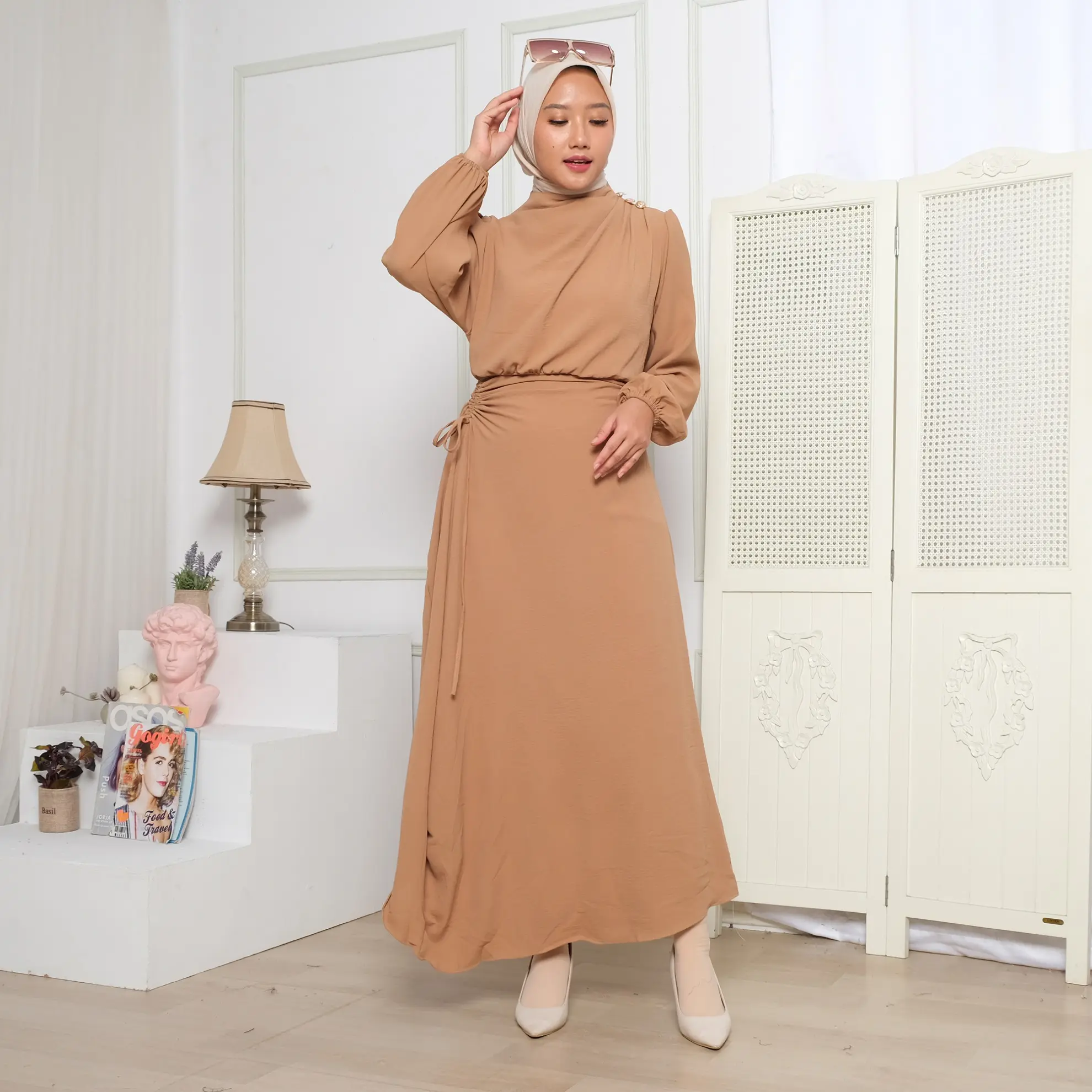 Gamis Wanita HALTERIA Gaun Panjang Wanita Cantik Anggun Gaun Polos Elegan Baju Lebaran