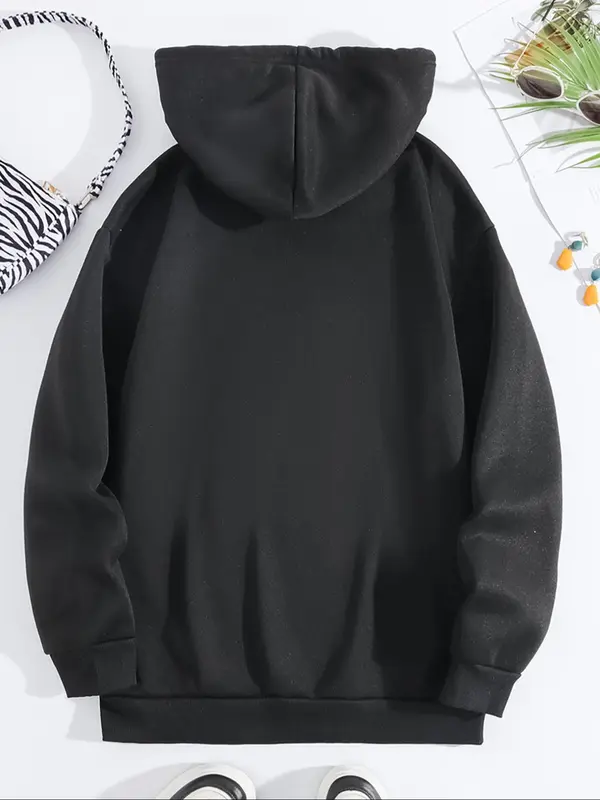 Women's Christmas Themed Letter & Reindeer Print Drop Shoulder Hoodie, Fashion Casual Drawstring Pocket Hooded Sweatshirt for Daily Holiday Outdoor Wear, Ladies Clothes for Fall & Winter 5