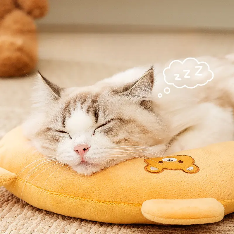 Gối hình chữ U thêu hoạt hình, dành cho chó và mèo, thoáng khí, thích hợp cho tất cả các mùa, gối ngủ cho thú cưng 3