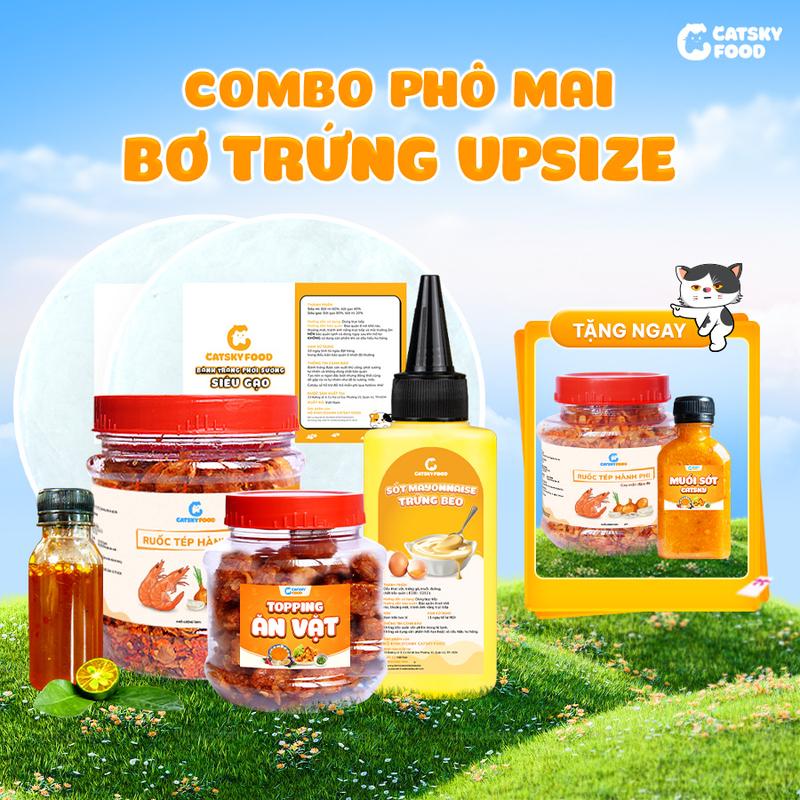 Combo Phô Mai Bơ Trứng Bánh Tráng Phơi Sương - Catsky Food - Ruốc Tép Khô Hành Phi Lắc Phô Mai, BƠ Trứng Thơm Ngon, Ăn Vặt Snack Food Combobanh Trang Tuổi Thơ