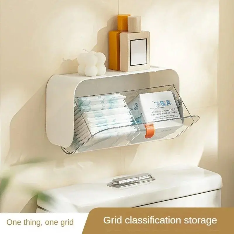 Hộp Đựng Đồ Nhà Vệ Sinh, Treo Tường, Hộp Đựng Bông Tẩy Trang, Chống Bụi, Hộp Sắp Xếp Phòng Tắm, Thích Hợp Cho Son Môi Trang Điểm, Giá Đỡ Dính, Giá Đỡ Trang Sức