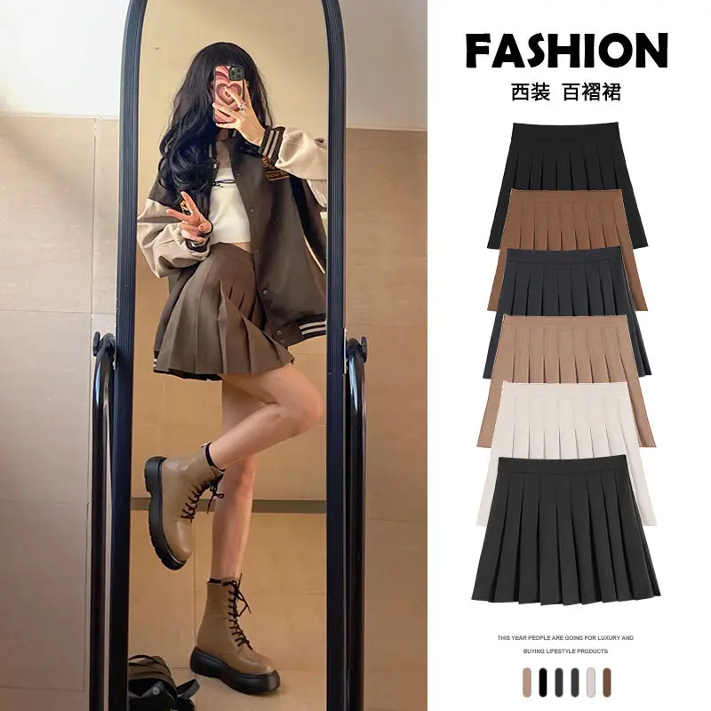 Chân Váy Xếp Ly, Màu Đen, Dành Cho Nữ, Mùa Xuân Và Mùa Hè, Chân Váy Cao Cấp, Cạp Cao, Chân Váy Chữ A Ngắn, Bó Sát, Hàng Mới Về Năm 2024