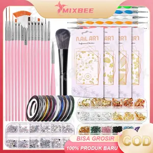 Siap Proses Set Peralatan Manikur Seni Kuku Kit Ujung Kuas Kuku Akrilik, Set Kombo Profesional DIY, Kit Seni Kuku Gel UV, Alat Gosok Ujung Kuku, Set Lem Akrilik, Spons Kuku untuk Manikur Luntur Warna