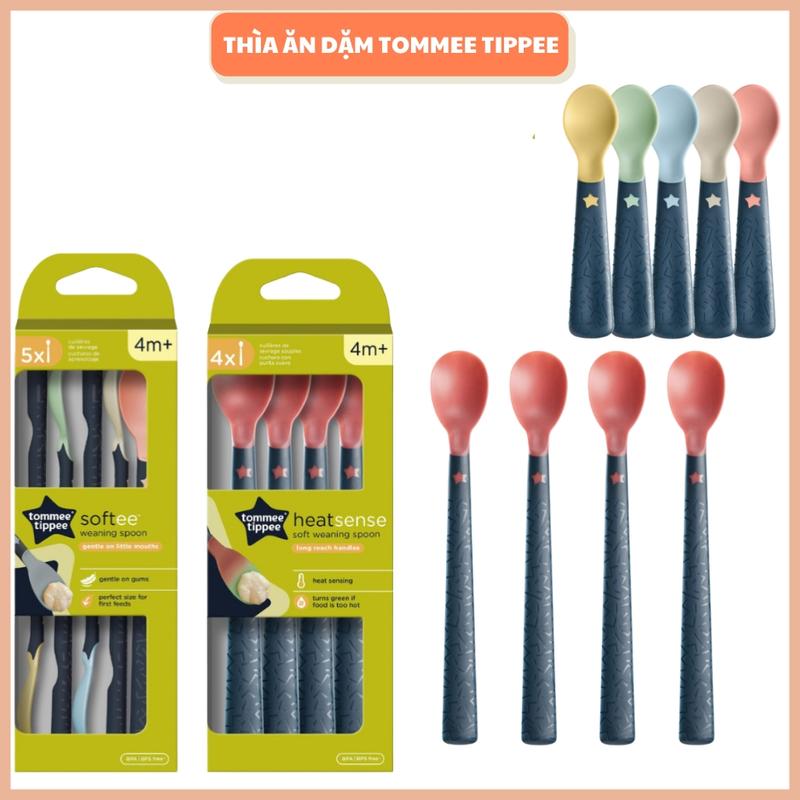 Thìa ăn dặm cho bé Tommee Tippee Softee kháng khuẩn an toàn, Thìa ăn dặm báo nóng Tommee Tippee Cho bé từ 4m+ Voi
