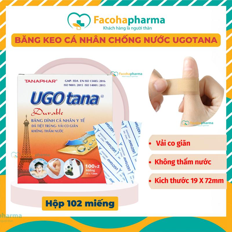 Băng keo cá nhân chống thấm nước Ugotana (hộp 102 cái) chăm sóc vết thương tiện dùng độ dính cao, co giãn tốt