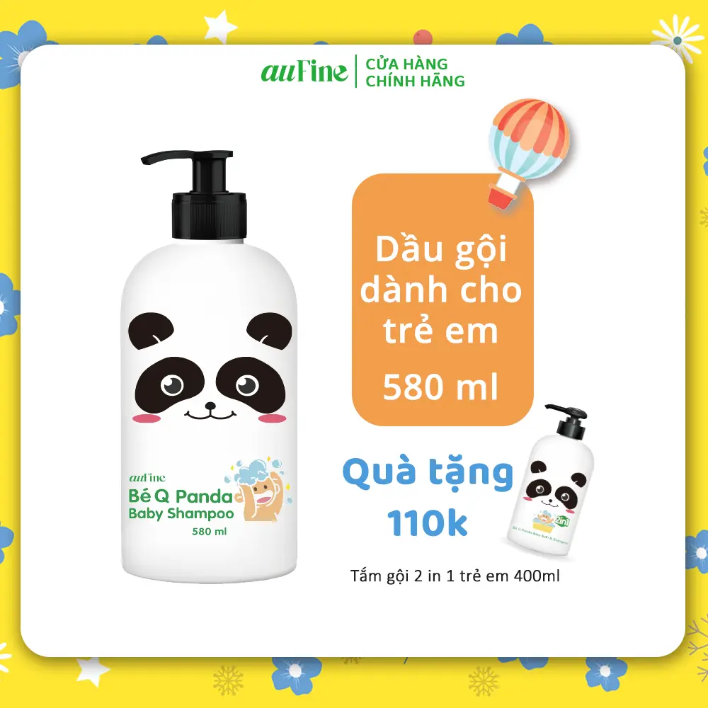 [Mua 1 tặng 1] Dầu gội trẻ em AUFINE Bé Q Panda 580ml tặng kèm Tắm gội 2 in 1 trẻ em AUFINE Bé Q Panda 400ml