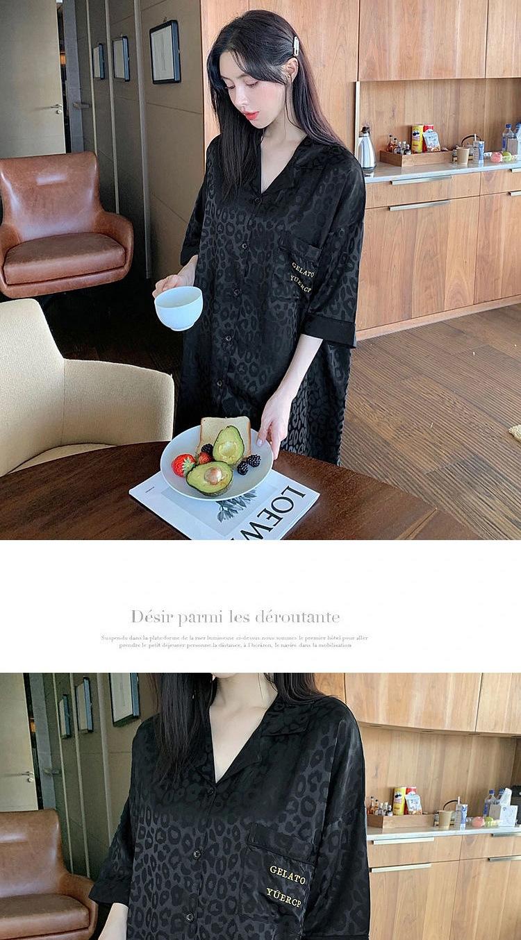 Product Introduction of 2025 New Ice Silk Nightdress for Women Summer Short Sleeve Cardigan Mid-Length Pajamas Thin Sexy Loose Loungewear 8