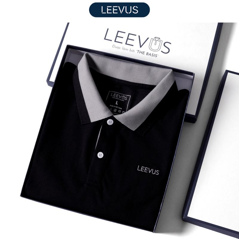 Áo Polo nam DYSAN LEEVUS đen phối xám, thêu logo, vải CVC cá sấu, form regular APL264 Menswear Top Ngắn Tay Có Cổ Cộc Tay Shirt