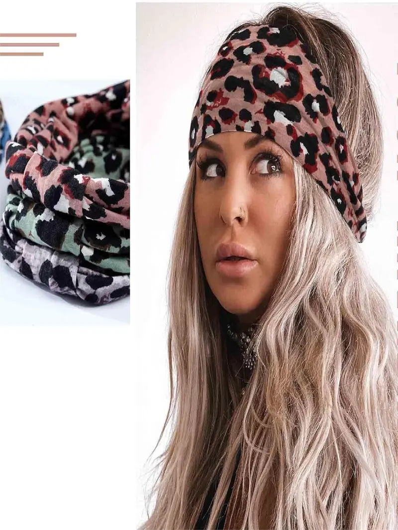 Product Introduction of Boho Style Leopard Pattern Hair Band, Elastic Hair Band for Women & Girls, Fashion Hair Accessories for Gym Workout Running 5