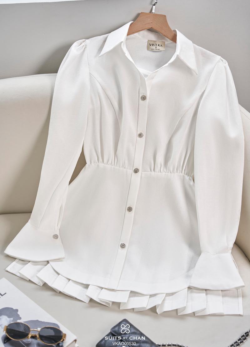 Product Introduction of SUITS BY CHAN - Áo sơ mi kiểu tay dài xếp li tà sau (Ko kèm belt), Quần dài ống loe - VKAO00530 SCQD00046 Nữ Women 48
