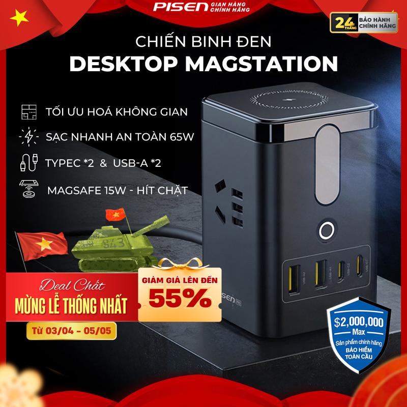 [PISEN] Trạm Sạc Nhanh Để Bàn Đa Năng 4 IN 1 Kèm Dây Sạc | An Toàn Và Tiện Lợi, Nhỏ Gọn, Để Bàn Văn Phòng, Sử Dụng Cho Nhiều Thiết Bị Và Cả Laptop | PISEN PRO 65W MagStation | KF25 warrior | Bảo Hành 18 Tháng | Bảo Hiểm 2 Triệu Đô Toàn Cầu