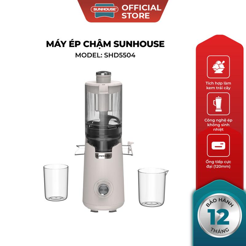 Máy ép chậm Sunhouse SHD5504 - Tích hợp làm kem, lưỡi dao cắt tự động - Cối lọc 2 tầng dễ tháo - Ống tiếp lớn 120mm