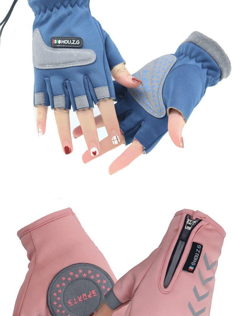 Hou Z.G Tali Anak-anak Tetap Hangat Setengah Jari Non-slip Sarung Tangan Bersepeda Roller Skating Sarung Tangan Anak Laki-laki Anak-anak Naik Sarung Tangan Tahan Air 5-12 Tahun