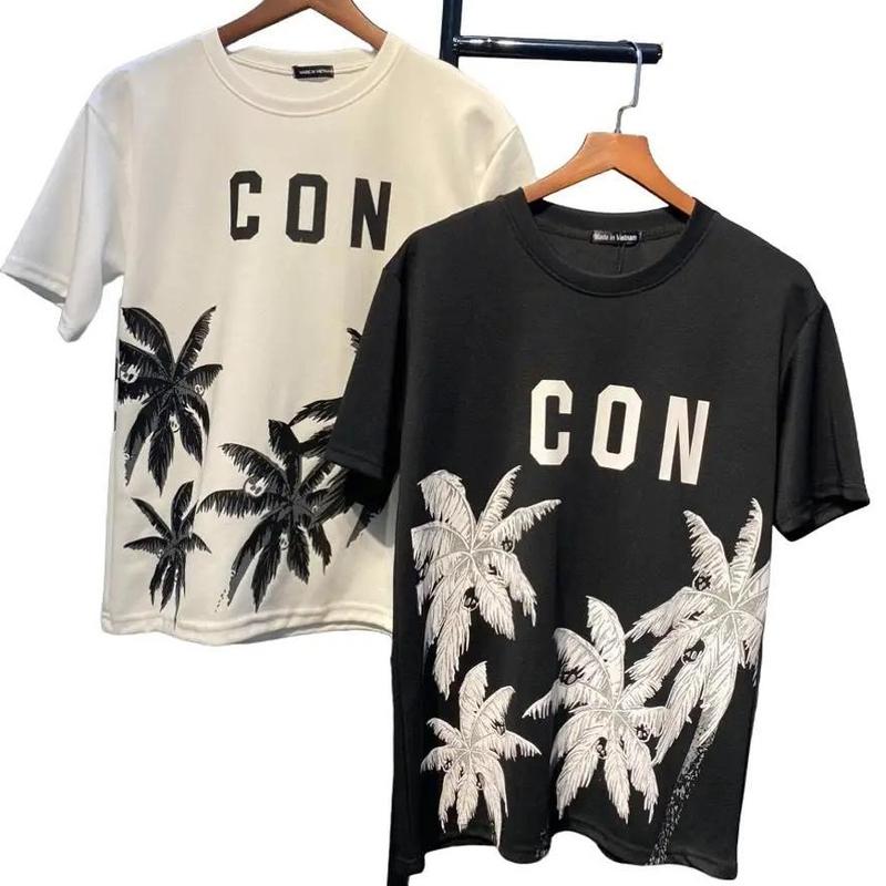 Áo thun I-CON cây dừa nam nữ  cổ tròn, áo hotren thời trang 2024 Menswear Cotton Unisex Cotton Unisex Nhung