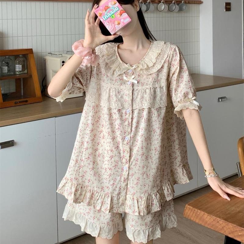 E-6027 bộ ngủ nữ hoa nhí babydoll hàng Qc cao cấp chất thô mềm nhà én.sleepwear 5