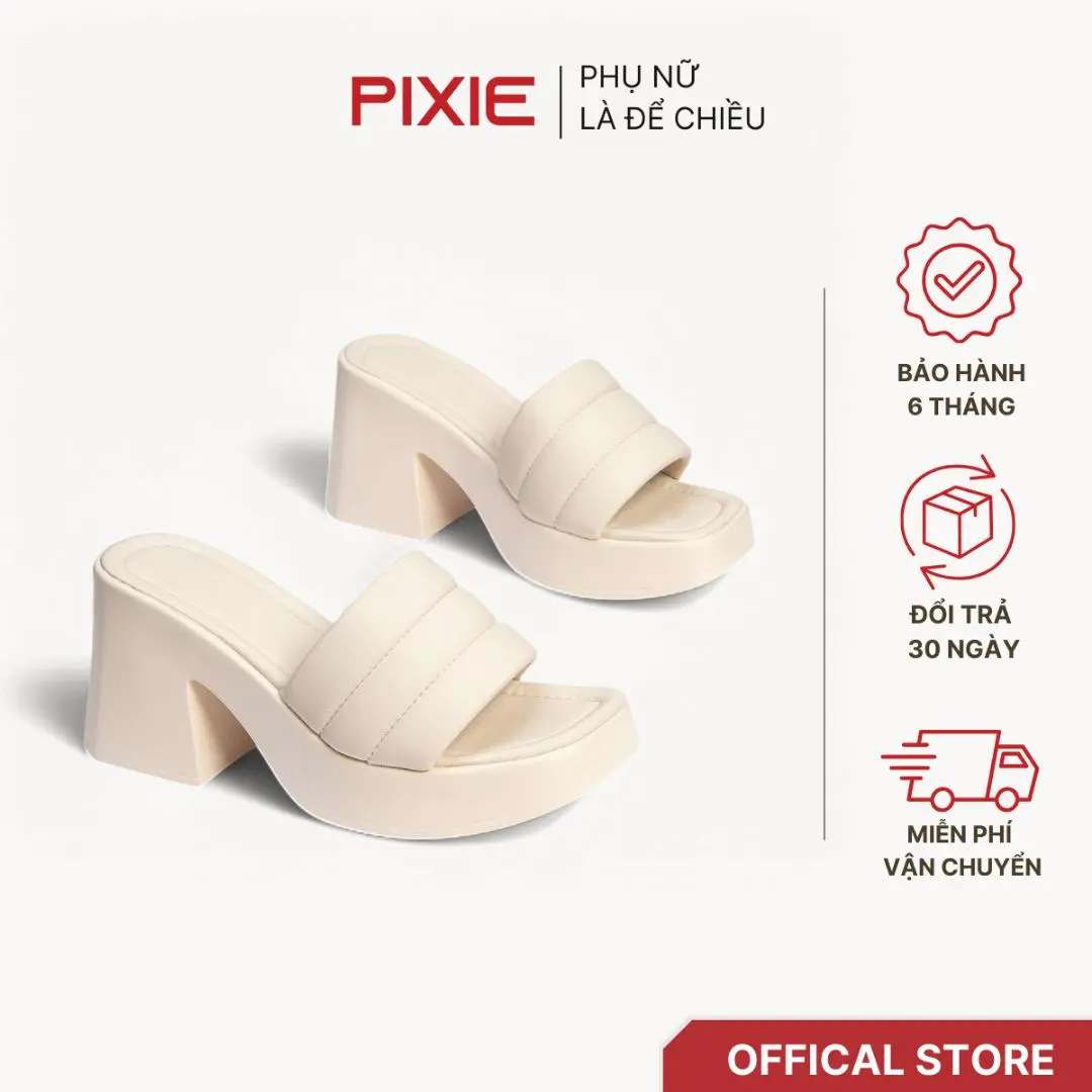 Guốc Cao Gót Nữ 7cm Quai Kẻ Ngang Pixie E245