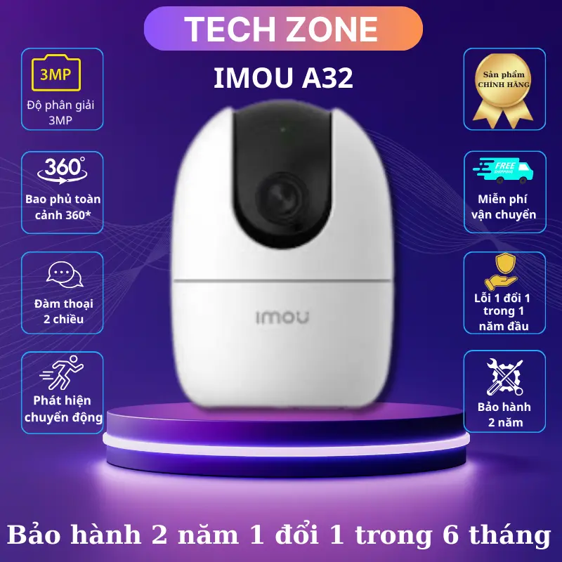( DEAL HỜI ) Camera wifi Imou A32 bản mới 2025 độ phân giải 2k-3m, xoay 360 , tự động xoay theo người , đàm thoại 2 chiều, cảnh báo còi hú , ban đêm hình ảnh hồng ngoại tại TECHZONE VN