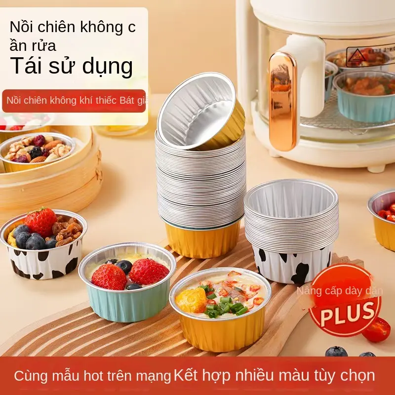 Bát Giấy Bạc Thiếc Đặc Biệt Cho Nồi Chiên Không Dầu, Dày Dặn, Bộ 10 Miếng, Bao Gồm Đĩa Và Cốc, Khuôn Bánh Lò Nướng, Cốc Pudding, Giấy Dầu Silicon Gia Dụng