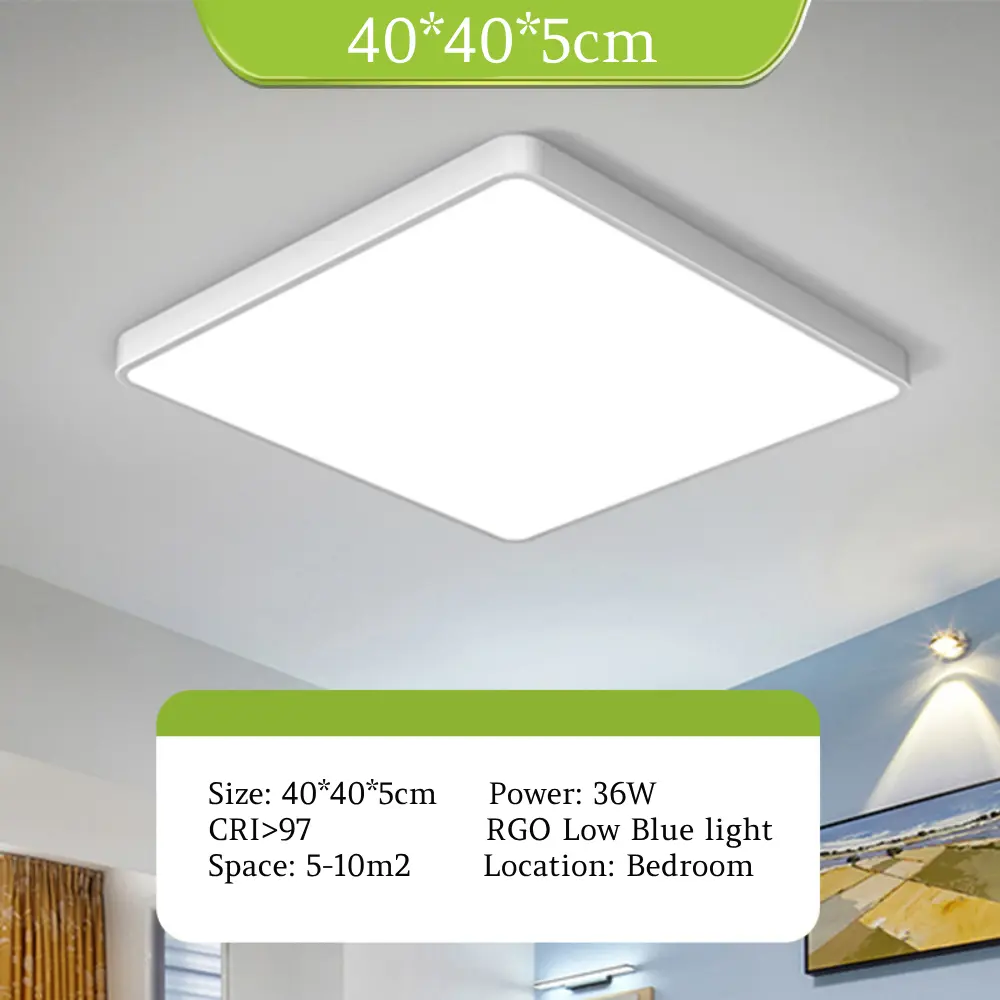 Bedroom traditional simple style full spectrum eye protection square LED ceiling lamp-40*40*5cm-36W