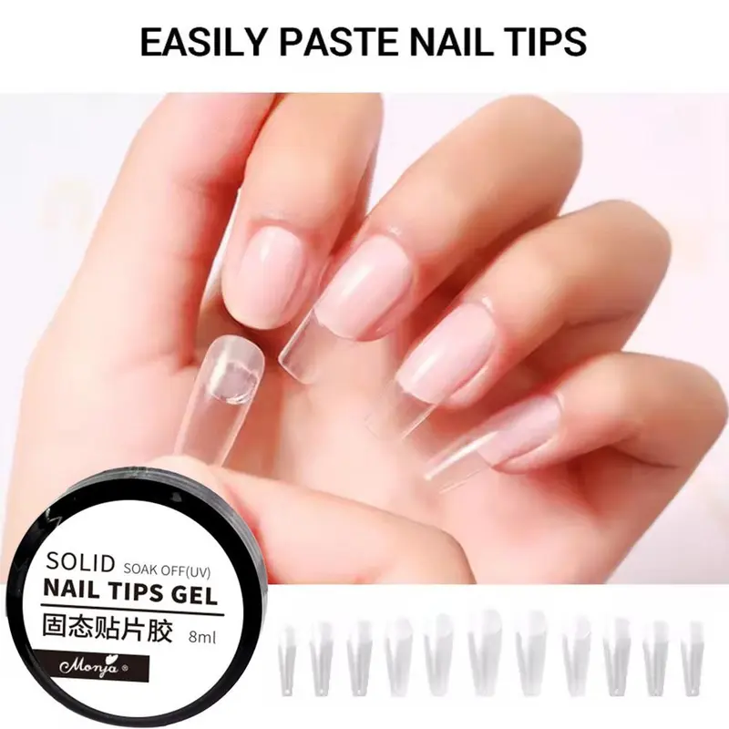 Đầu móng tay Gel, màu Trơn có thể đeo được, có thể lột, chất kết dính, cho móng tay Quang Trị Liệu, miếng dán móng tay 1