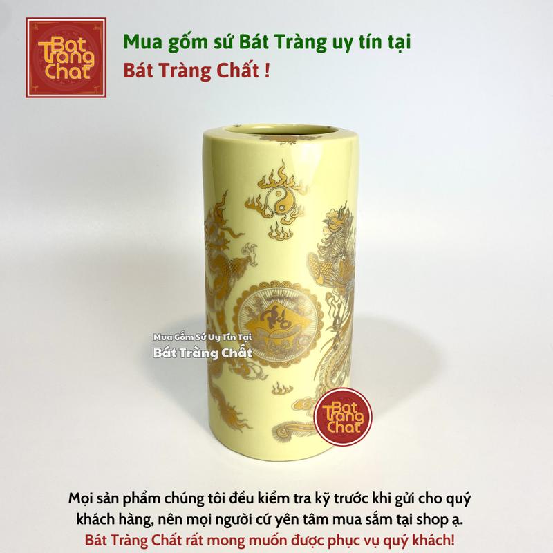 Ống Hương, Ống Đựng Hương Men Vàng Kim Bát Tràng Cao Cấp 7