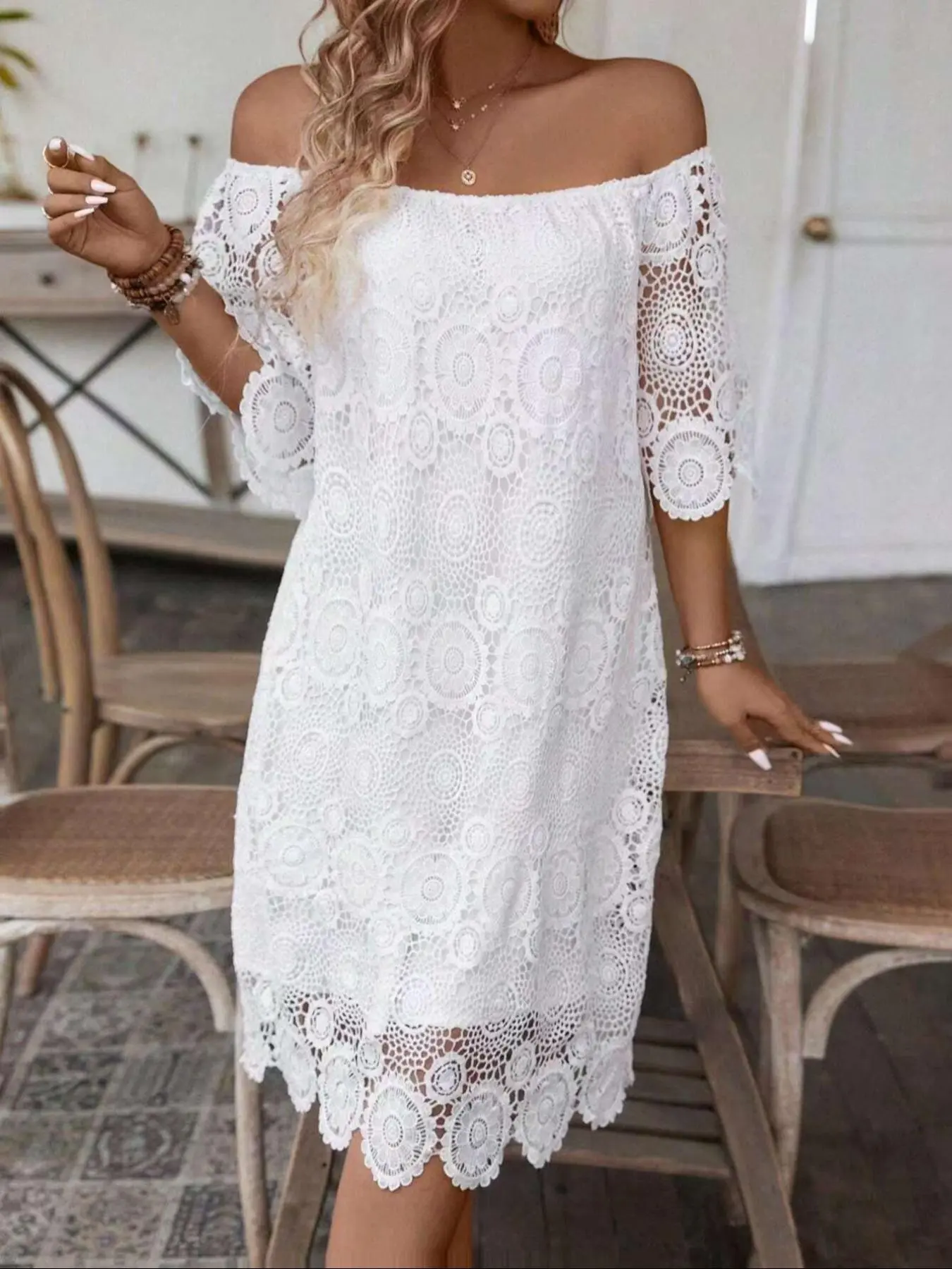 Women's Plain Off Shoulder Dress, Elegant Fashion Casual Dress for Daily Outdoor Wear, Women Dress for Summer
