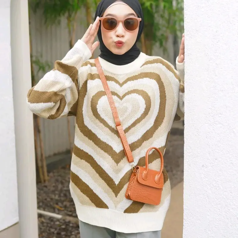 Sweater Big Love Heart Knit Premium Knitwear Atasan Wanita Motif Cantik Santai 5